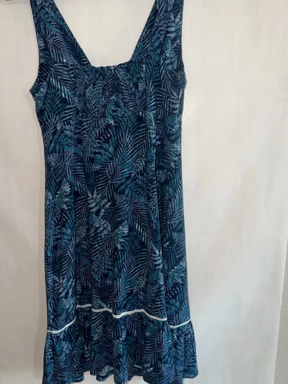 Tommy Bahama Teal and Navy Palm-Print V-Neck Sundress size small